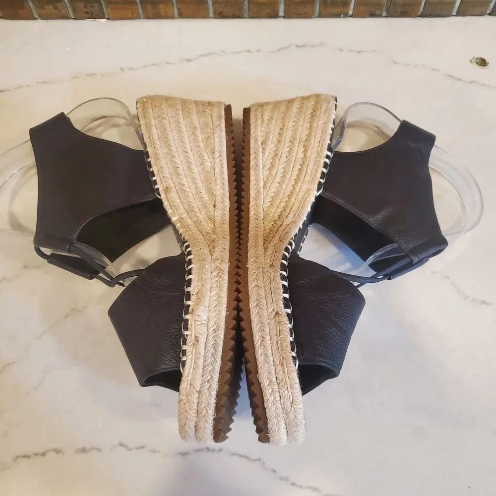 Eileen Fisher Women's Sandals 10 Black Agnes Espadrilles Leather Minimalist